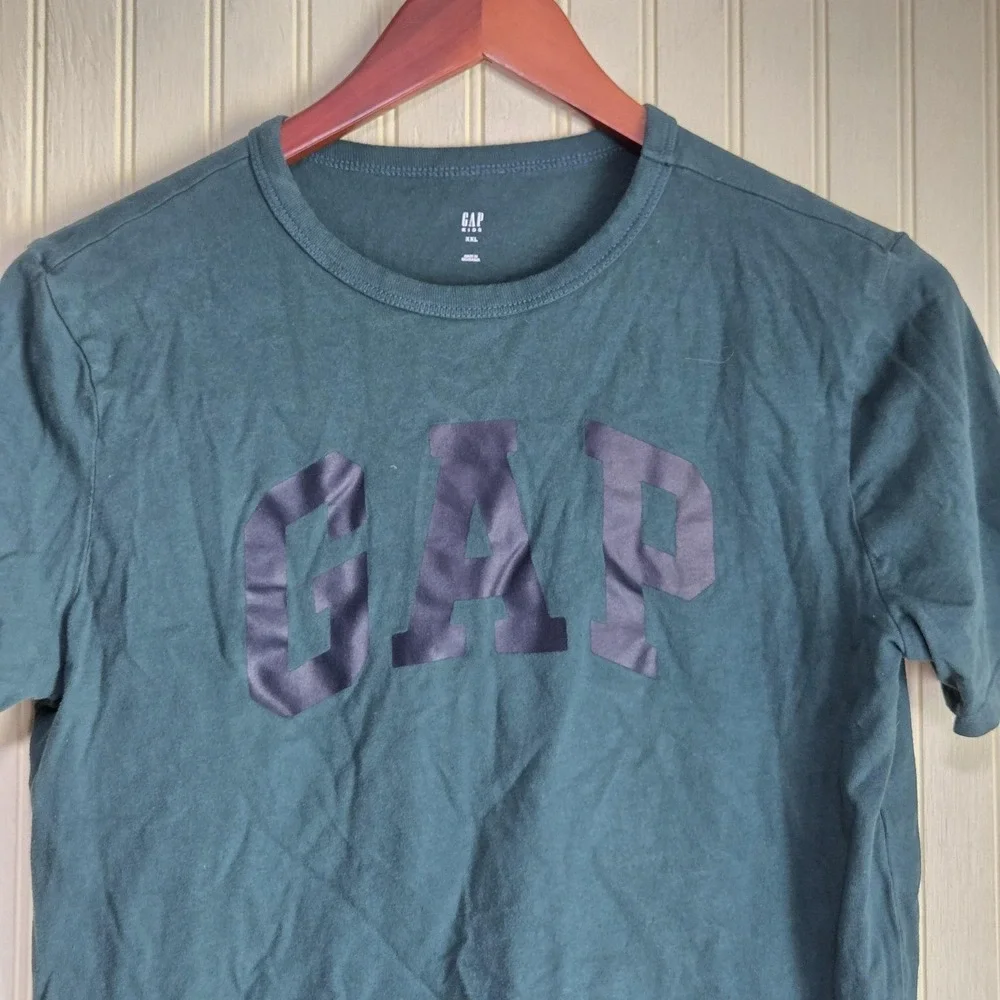 GAP Shirt Youth XXL 14-16 Green Logo Graphic Short Sleeve Tee Top Casual
